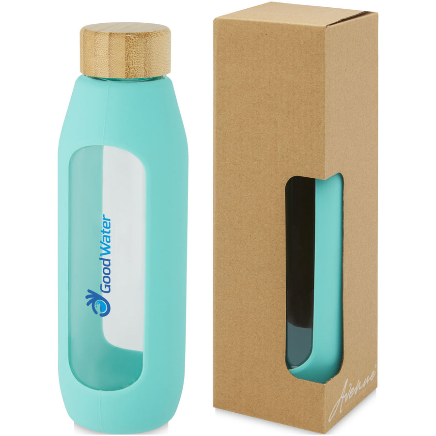G100666 Borraccia in vetro borosilicato da 600 ml con impugnatura in silicone Tidan