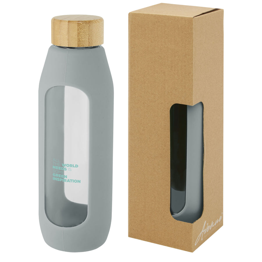 G100666 Borraccia in vetro borosilicato da 600 ml con impugnatura in silicone Tidan