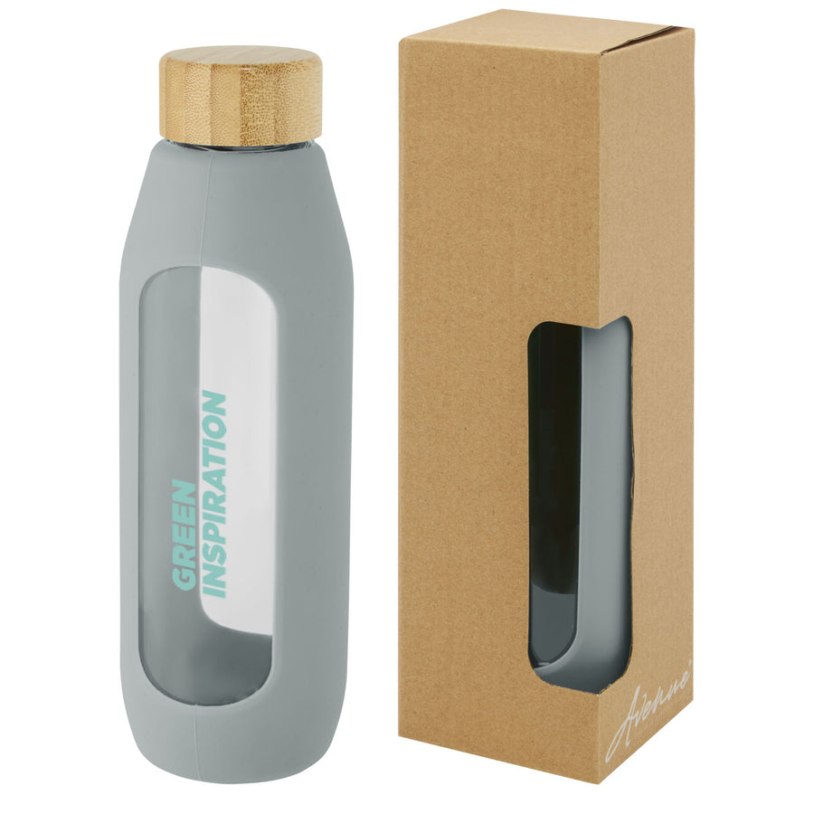 G100666 Borraccia in vetro borosilicato da 600 ml con impugnatura in silicone Tidan