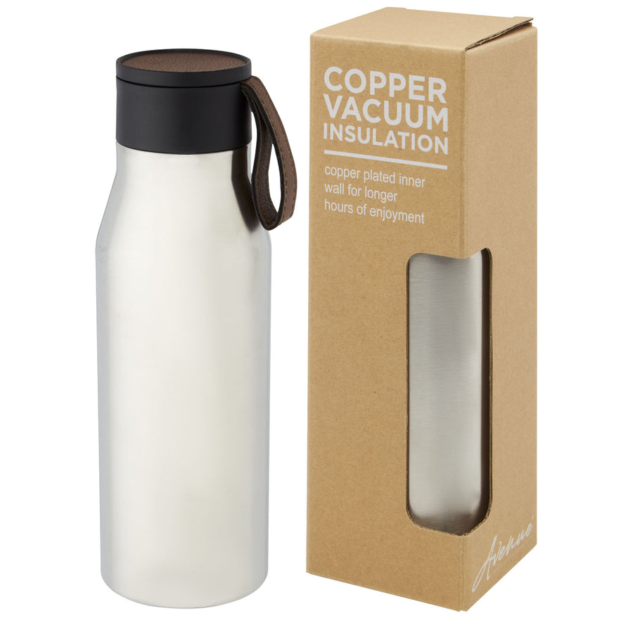 G100668 Borraccia termica in acciaio inossidabile da 500 ml con isolamento sottovuoto in rame, coperchio e cinturino in finta pelle