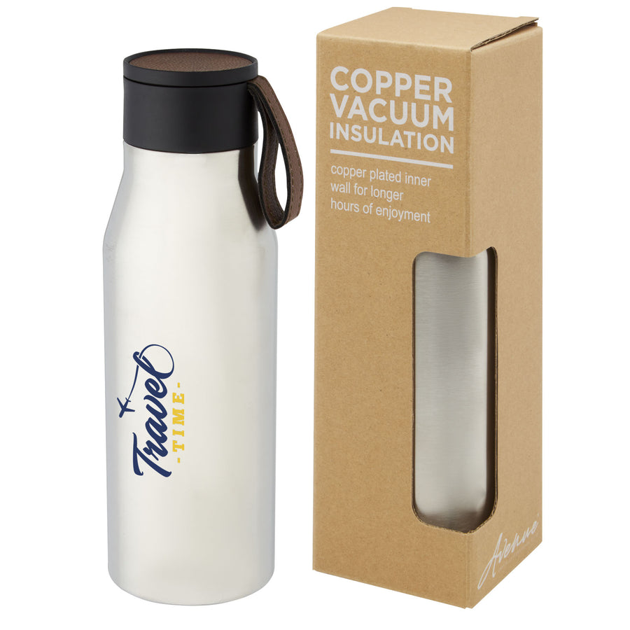 G100668 Borraccia termica in acciaio inossidabile da 500 ml con isolamento sottovuoto in rame, coperchio e cinturino in finta pelle