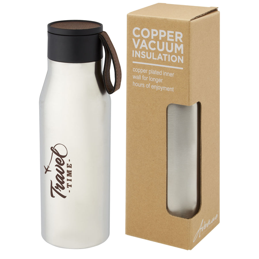 G100668 Borraccia termica in acciaio inossidabile da 500 ml con isolamento sottovuoto in rame, coperchio e cinturino in finta pelle