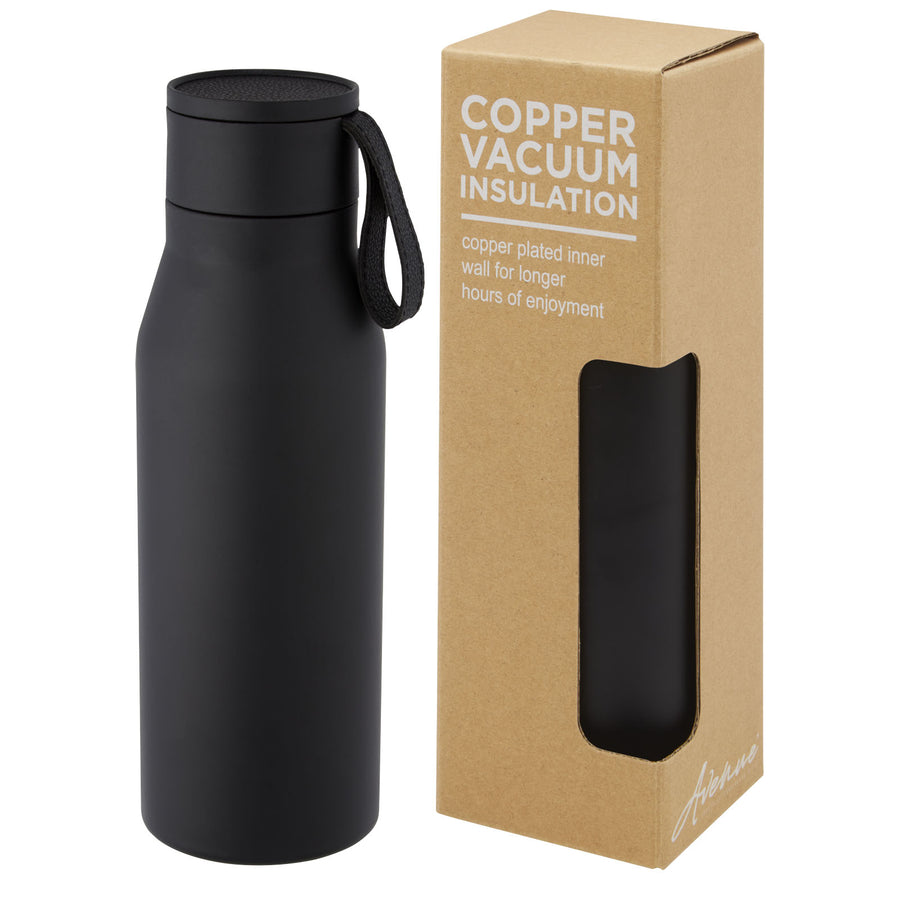 G100668 Borraccia termica in acciaio inossidabile da 500 ml con isolamento sottovuoto in rame, coperchio e cinturino in finta pelle