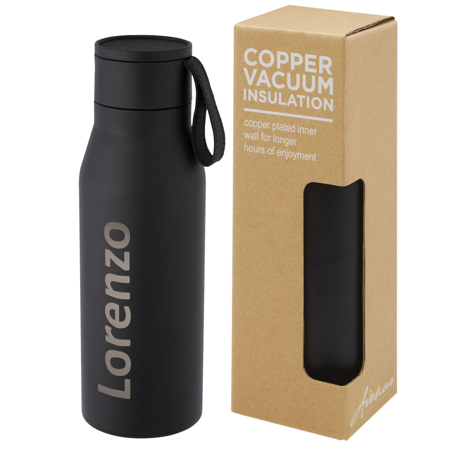 G100668 Borraccia termica in acciaio inossidabile da 500 ml con isolamento sottovuoto in rame, coperchio e cinturino in finta pelle