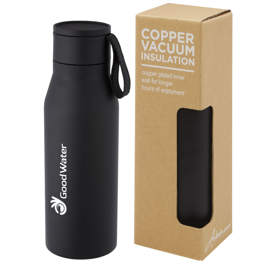 G100668 Borraccia termica in acciaio inossidabile da 500 ml con isolamento sottovuoto in rame, coperchio e cinturino in finta pelle