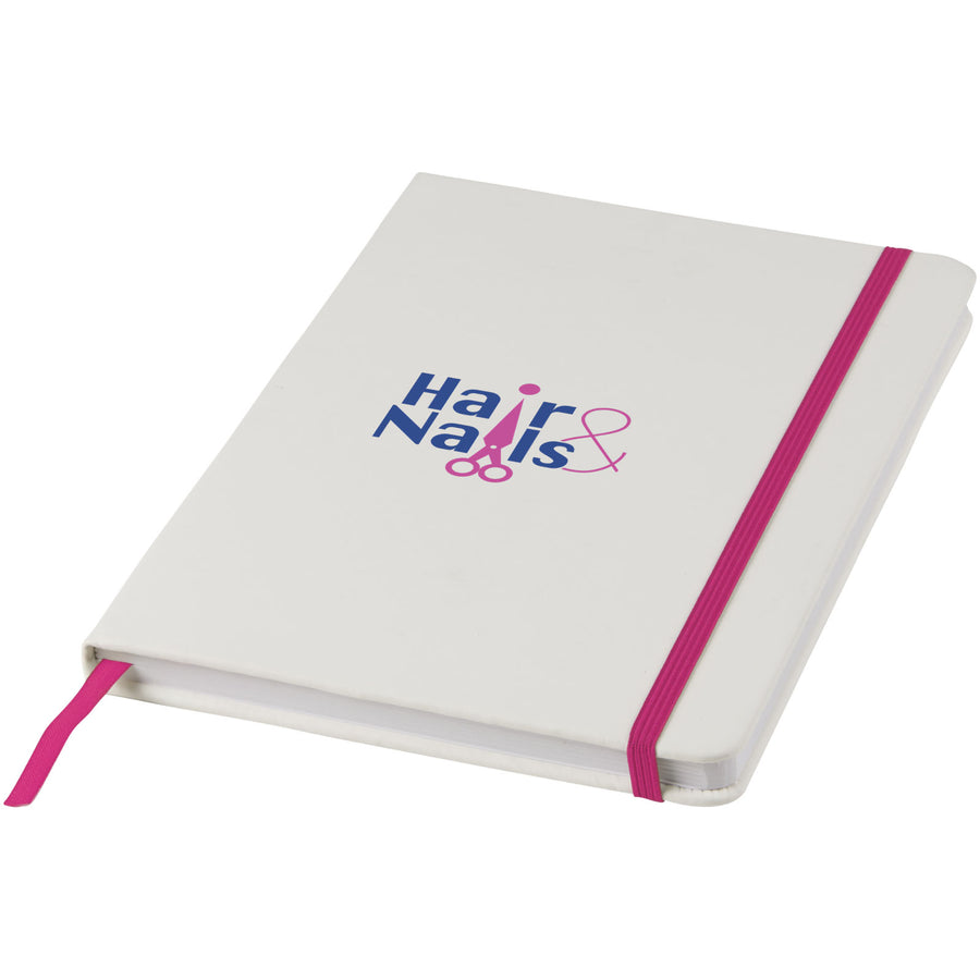 G107135 Blocco note bianco formato A5 con elastico colorato Spectrum