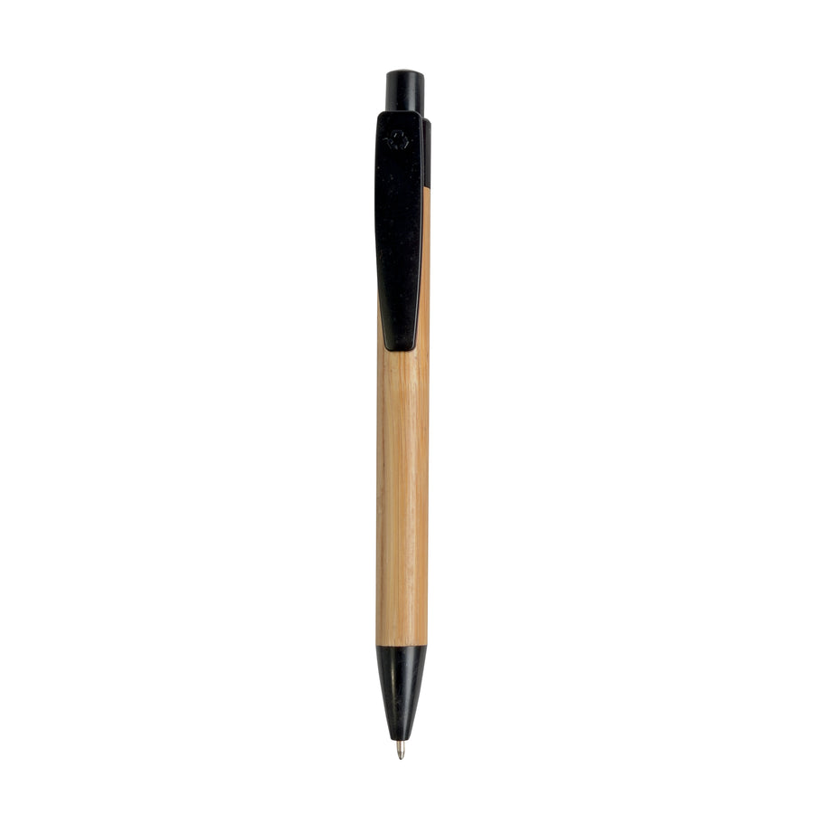 G20811 Penna a scatto in bambu con particolari in  paglia di grano (50%XY) e PP (50%XY)