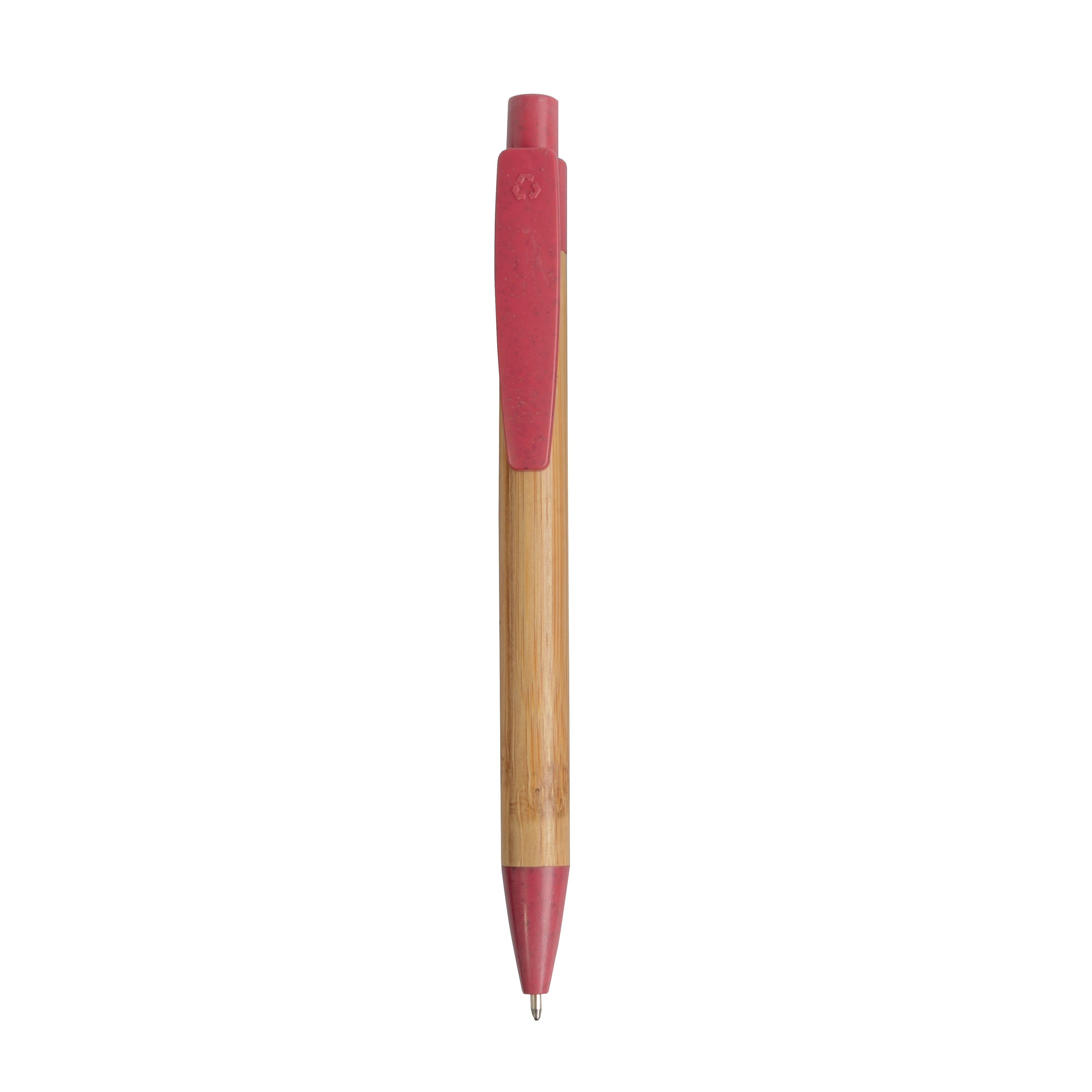 G20811 Penna a scatto in bamboo con particolari in  paglia di grano (50%XY) e PP (50%XY)