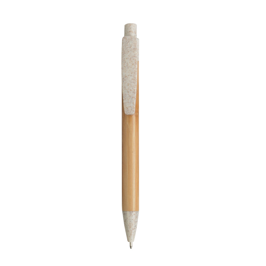 G20811 Penna a scatto in bambu con particolari in  paglia di grano (50%XY) e PP (50%XY)