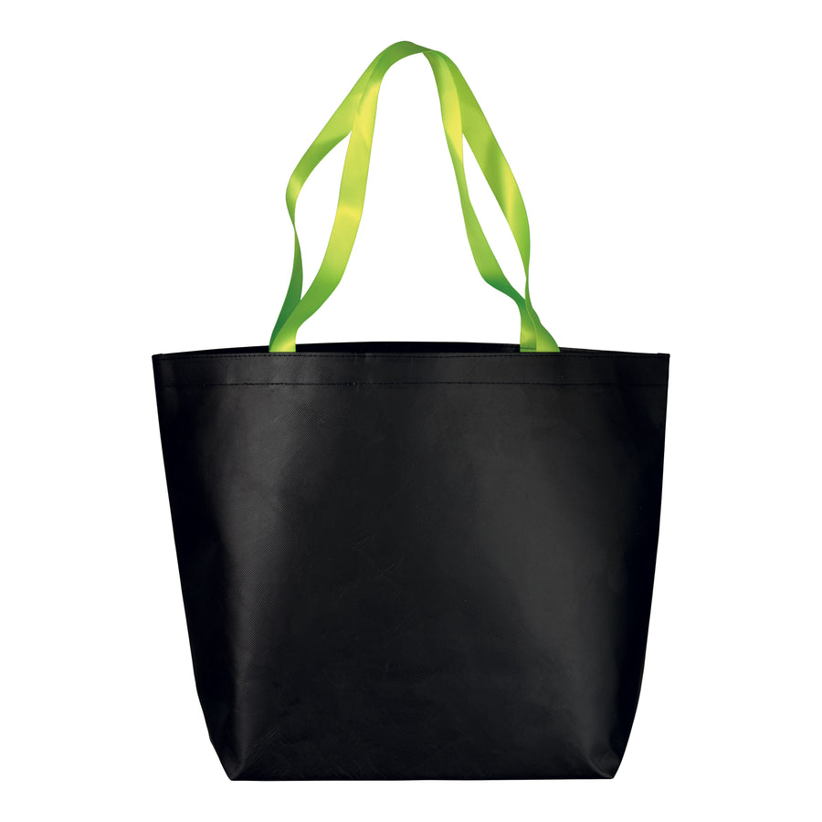 G18115 Shopper con soffietto alla base in TNT laminato 100 gr/m² cucito, manici in colore fluo