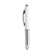G17812 Mini penna in plastica color argento, con cappuccio e clip in metallo, con luce