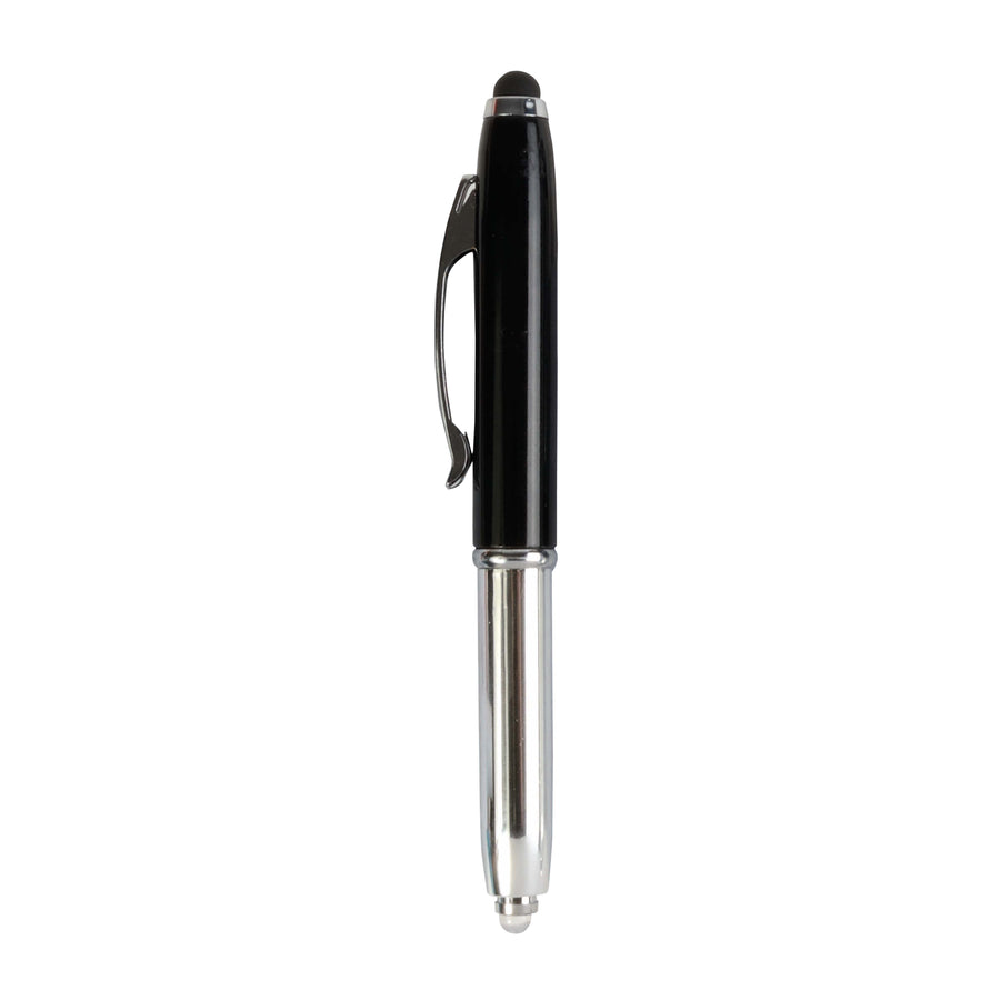 G17812 Mini penna in plastica color argento, con cappuccio e clip in metallo, con luce