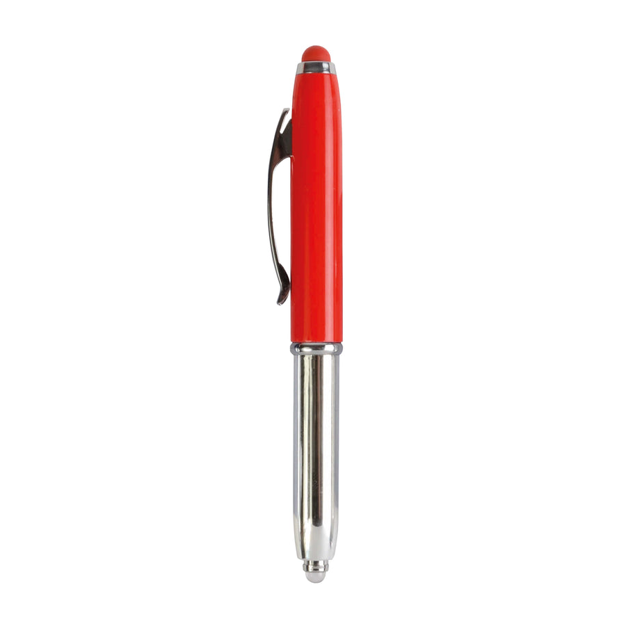 G17812 Mini penna in plastica color argento, con cappuccio e clip in metallo, con luce