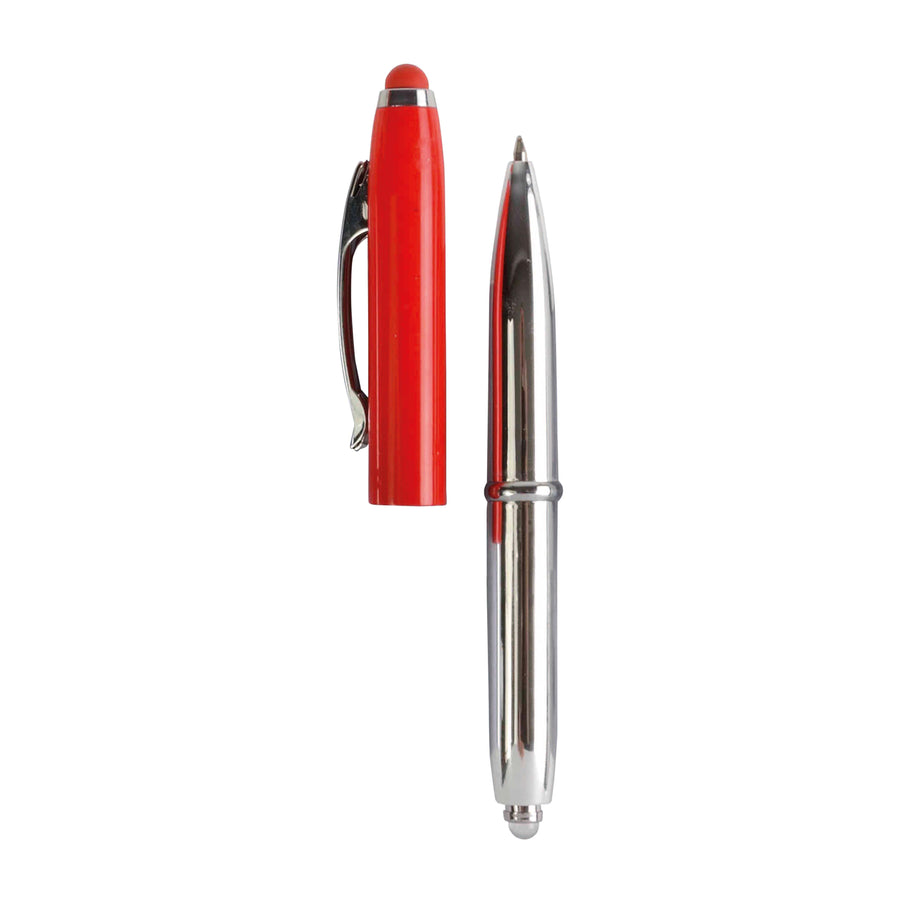G17812 Mini penna in plastica color argento, con cappuccio e clip in metallo, con luce
