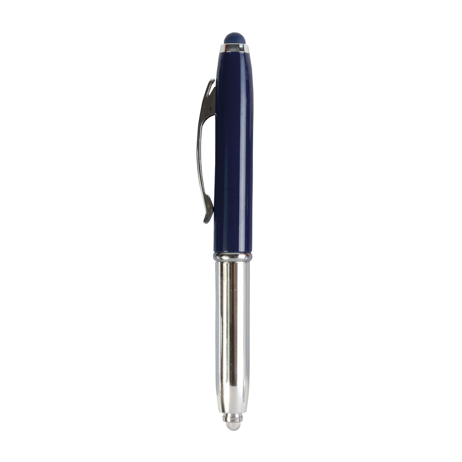 G17812 Mini penna in plastica color argento, con cappuccio e clip in metallo, con luce