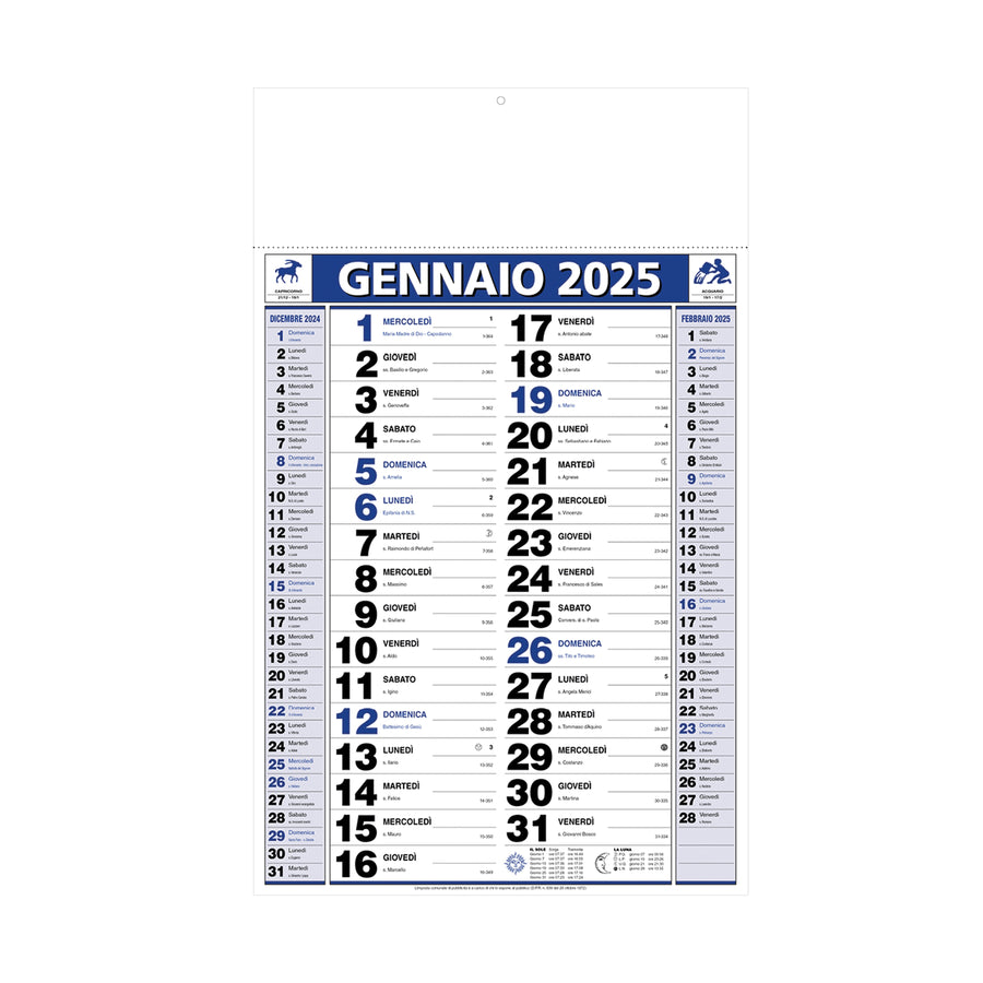 G25D061 Calendario 2025 da muro mensile, 12 fogli, su carta patinata, termosaldato