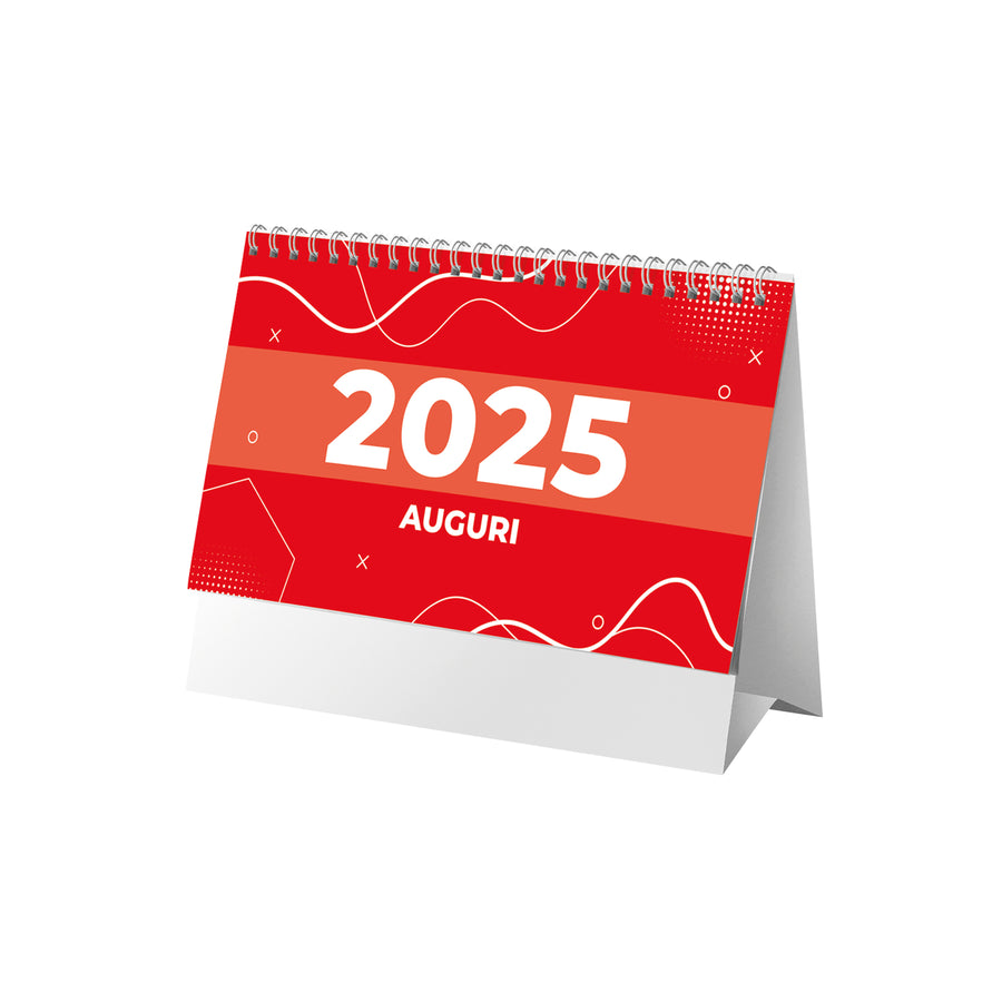 G25D069 Calendario mensile 2025 da tavolo, 13 fogli su carta patinata opaca, 2 colori, spiralato