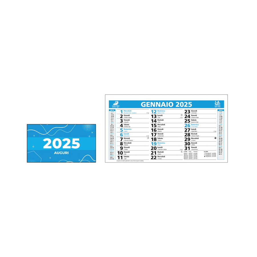 G25D069 Calendario mensile 2025 da tavolo, 13 fogli su carta patinata opaca, 2 colori, spiralato