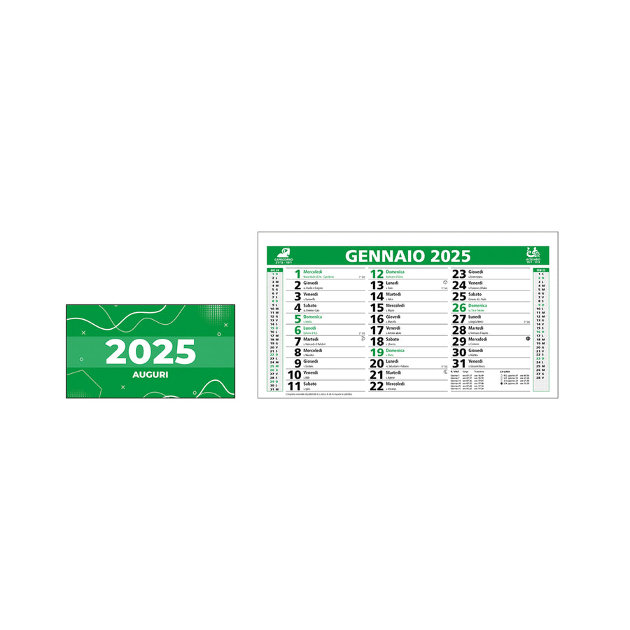 G25D069 Calendario mensile 2025 da tavolo, 13 fogli su carta patinata opaca, 2 colori, spiralato