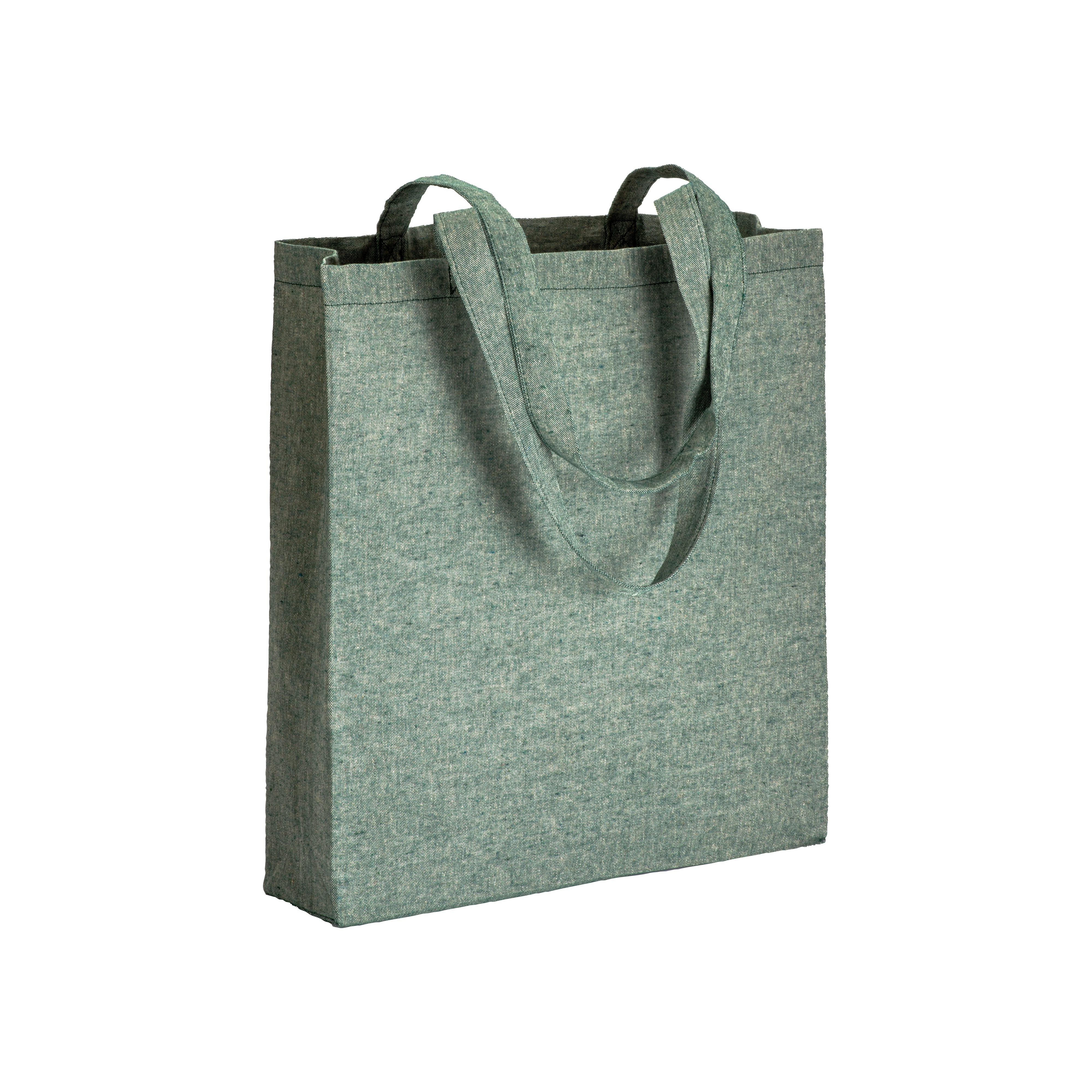 G17153 Shopper con soffietto in cotone riciclato 150 gr/m² effetto melange, manici lunghi