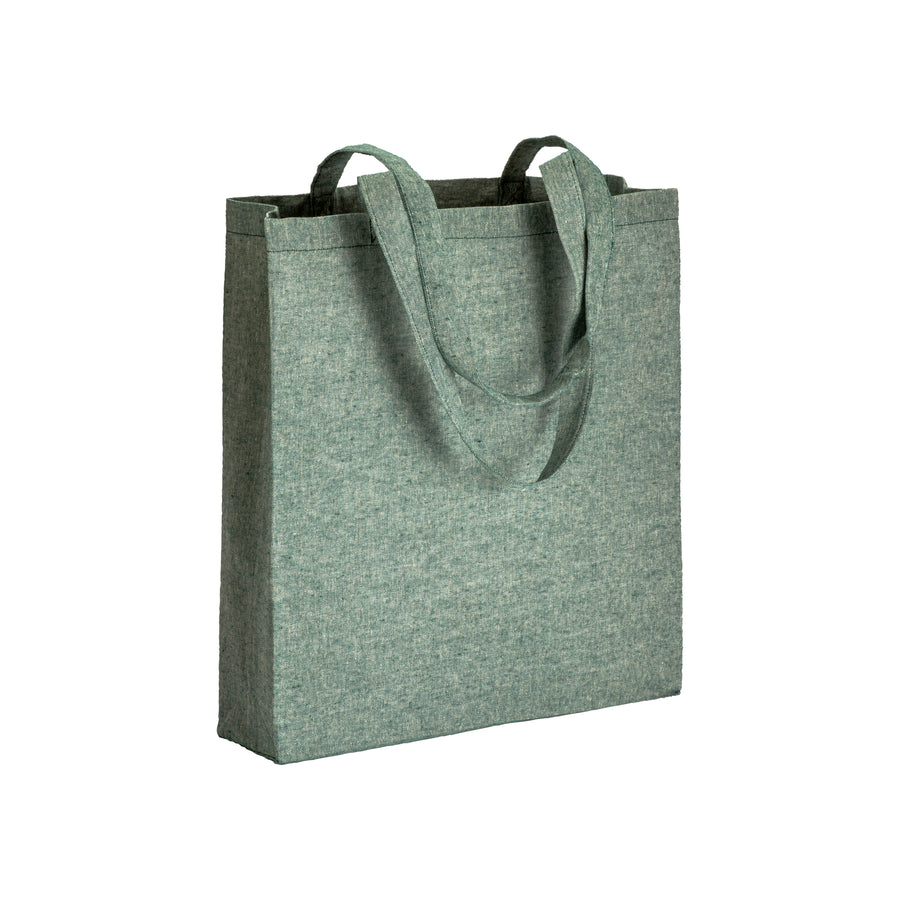 G17153 Shopper con soffietto in cotone riciclato 150 gr/m² effetto melange, manici lunghi