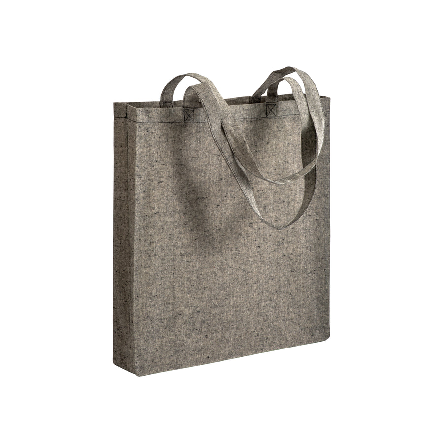 G17153 Shopper con soffietto in cotone riciclato 150 gr/m² effetto melange, manici lunghi