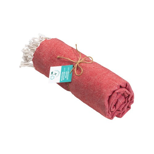 G24410 Telo mare/pareo  in cotone riciclato  da 180 gr/m2 con frange, misura 90x170 cm