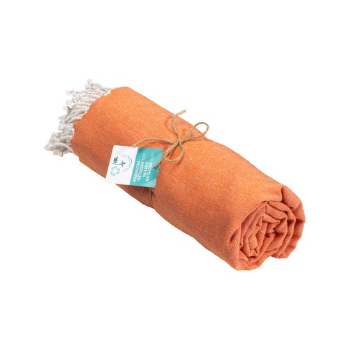 G24410 Telo mare/pareo  in cotone riciclato  da 180 gr/m2 con frange, misura 90x170 cm