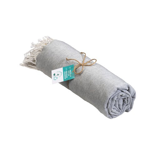 G24410 Telo mare/pareo  in cotone riciclato  da 180 gr/m2 con frange, misura 90x170 cm