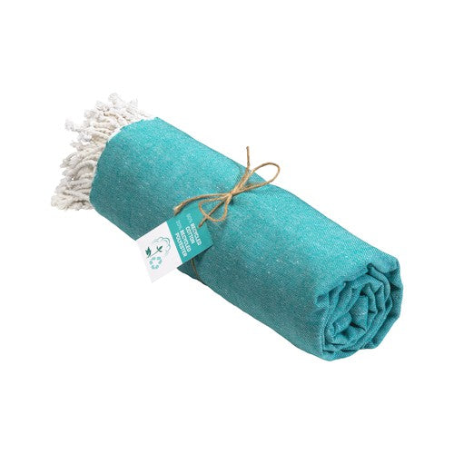 G24410 Telo mare/pareo  in cotone riciclato  da 180 gr/m2 con frange, misura 90x170 cm