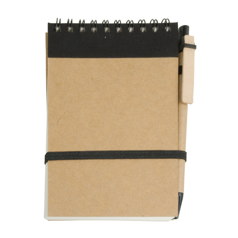 G09457 Block notes ad anelli in carta riciclata, fogli bianchi (70 pag.) con penna in cartone