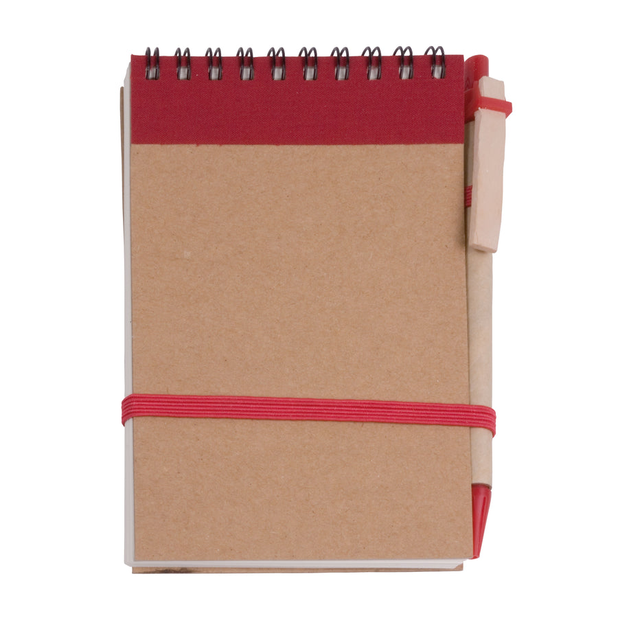 G09457 Block notes ad anelli in carta riciclata, fogli bianchi (70 pag.) con penna in cartone