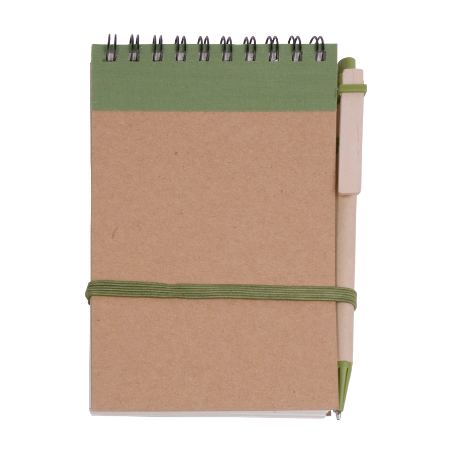 G09457 Block notes ad anelli in carta riciclata, fogli bianchi (70 pag.) con penna in cartone