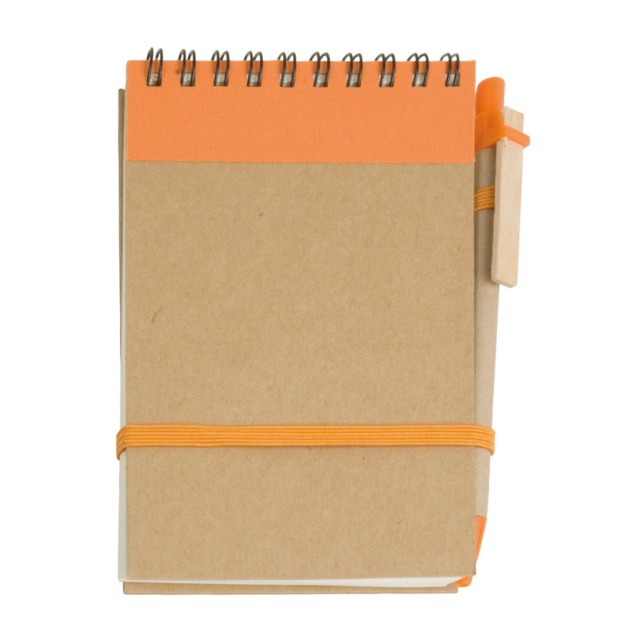 G09457 Block notes ad anelli in carta riciclata, fogli bianchi (70 pag.) con penna in cartone