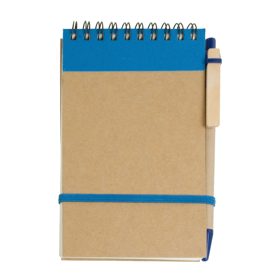G09457 Block notes ad anelli in carta riciclata, fogli bianchi (70 pag.) con penna in cartone