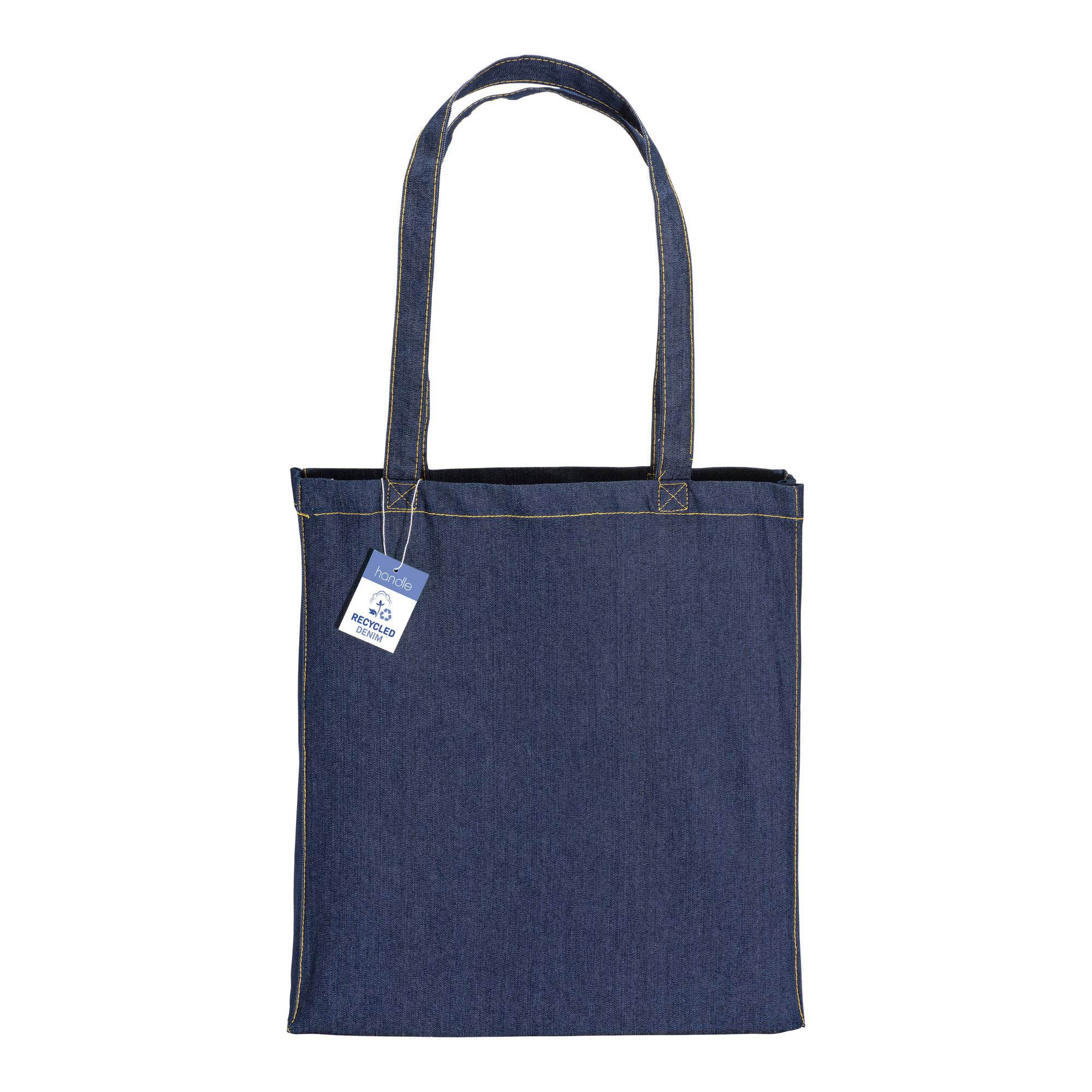 G22144 Shopper in cotone denim riciclato 180 gr/m2, manici lunghi e soffietto
