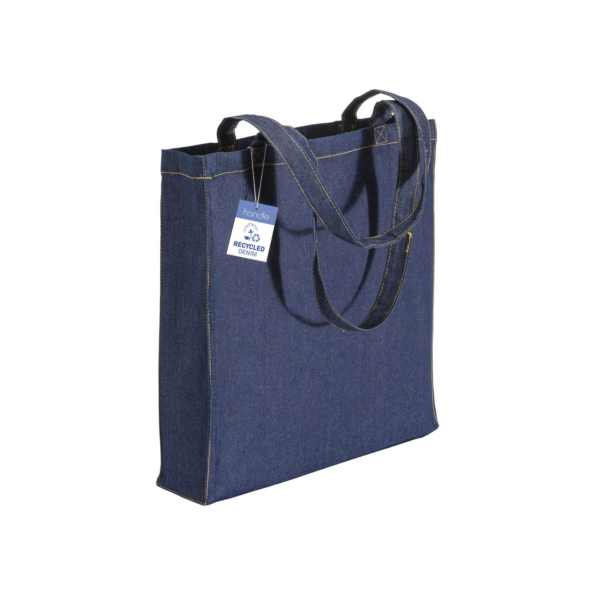 G22144 Shopper in cotone denim riciclato 180 gr/m2, manici lunghi e soffietto