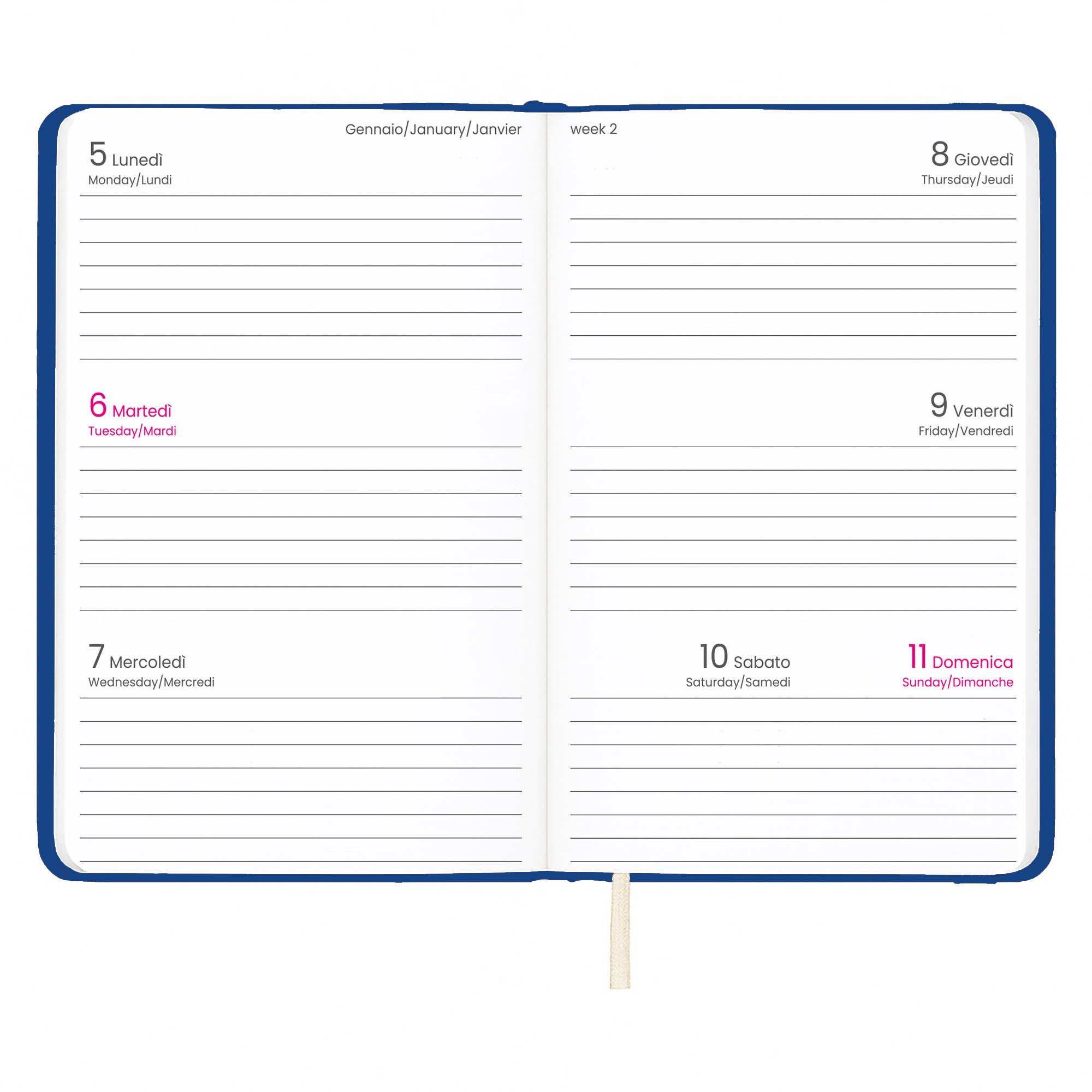 G26748 Agenda tascabile settimanale 2026 con copertina rigida in PU