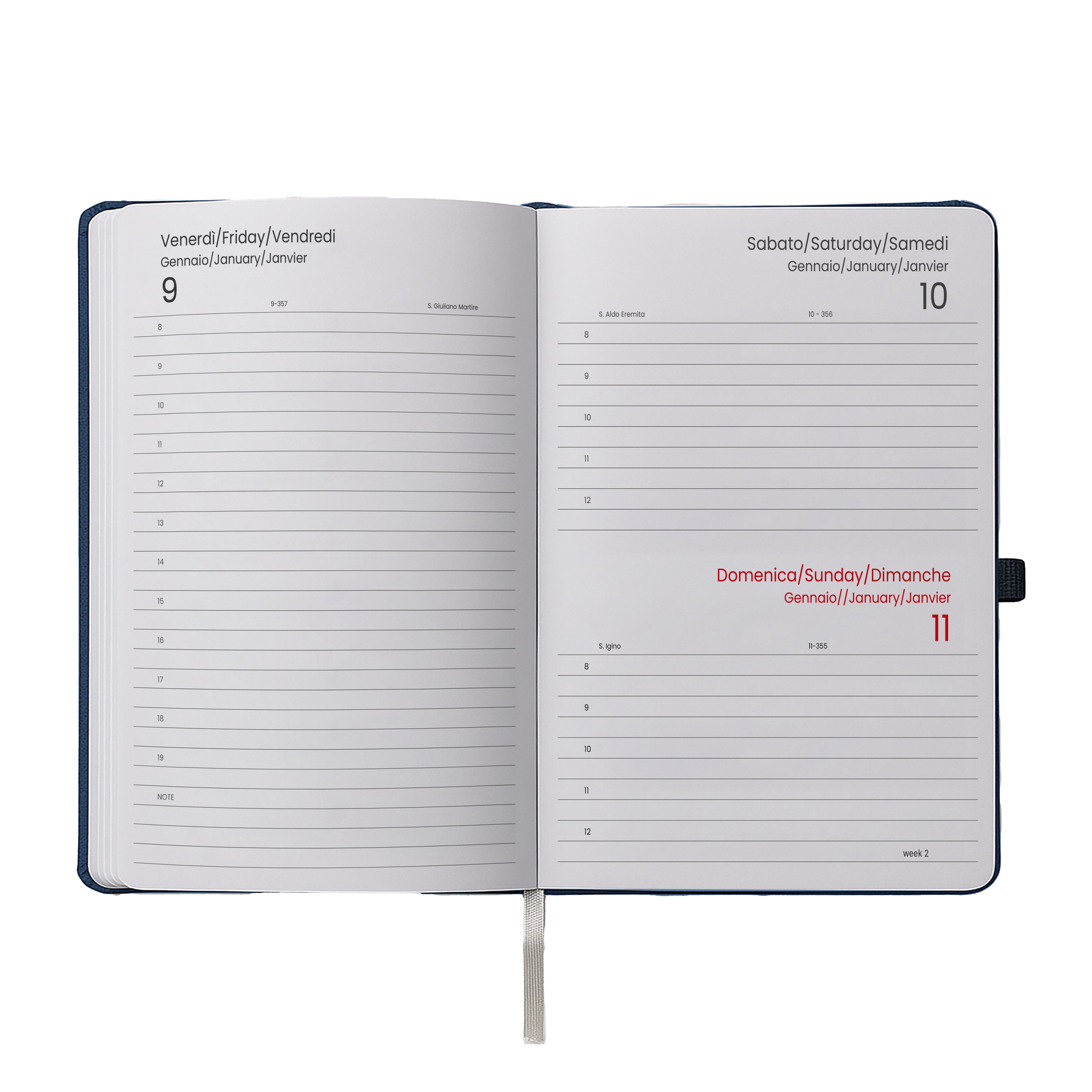 G26707 Agenda giornaliera 2026, copertina rigida in PU termovirante con impuntura perimetrale