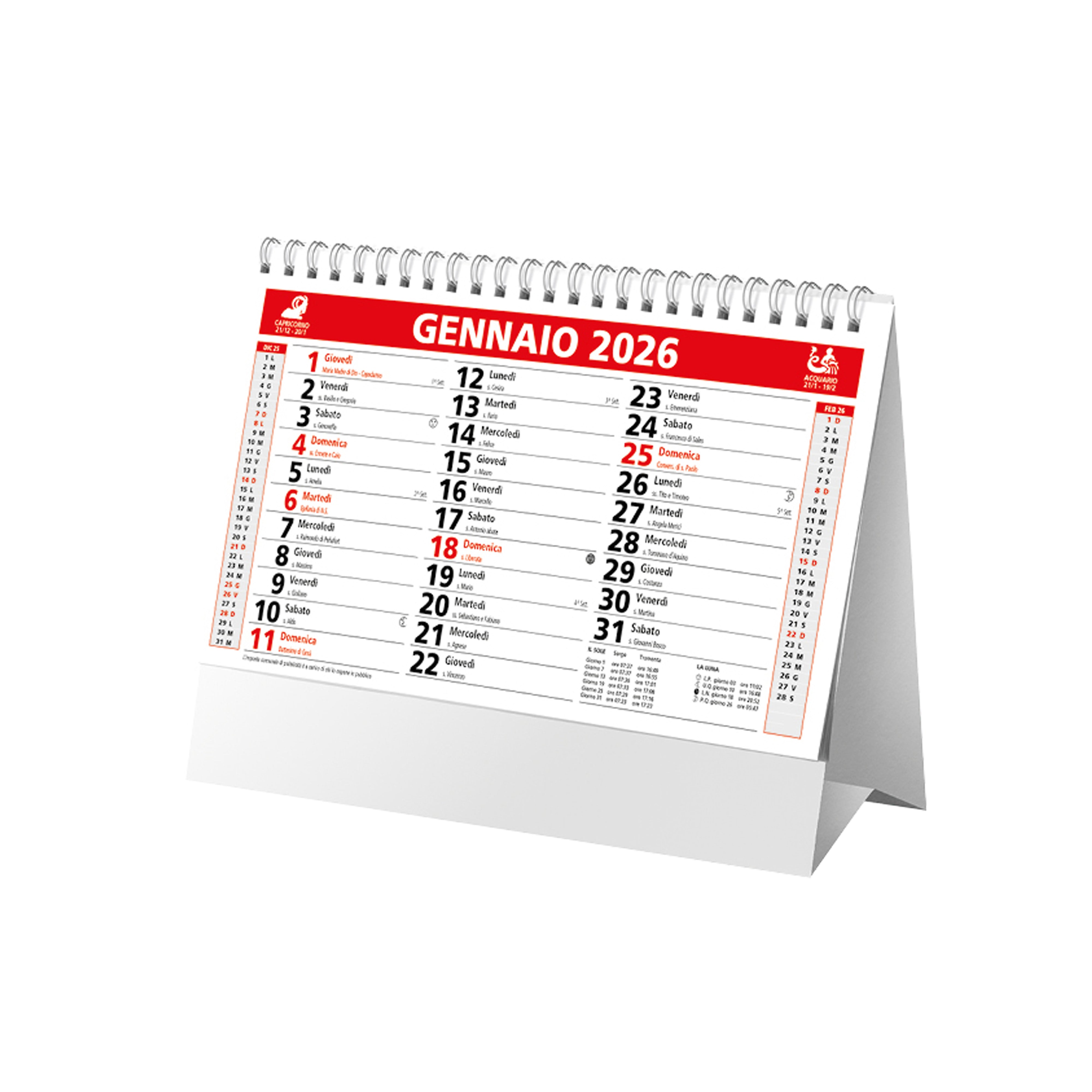 G26D069 Calendario mensile da tavolo 2025, 13 fogli su cartoncino nero, rilegato a spirale