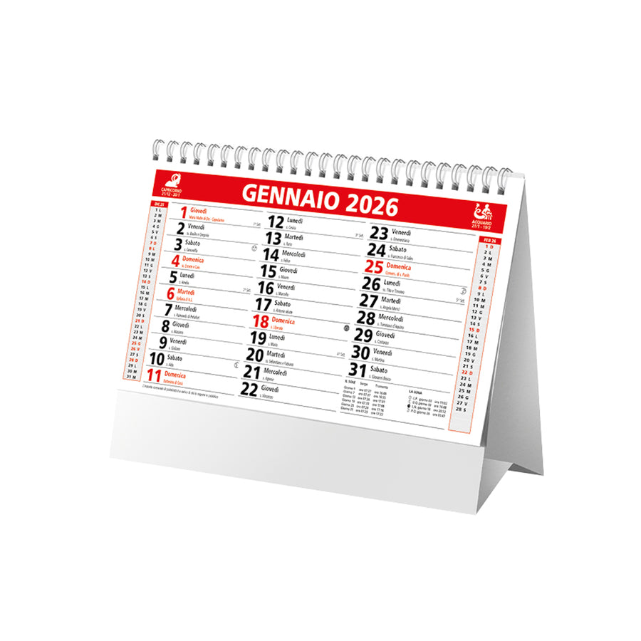 G26D069 Calendario mensile da tavolo 2025, 13 fogli su cartoncino nero, rilegato a spirale