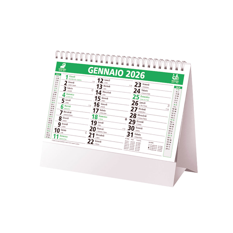 G26D069 Calendario mensile da tavolo 2025, 13 fogli su cartoncino nero, rilegato a spirale