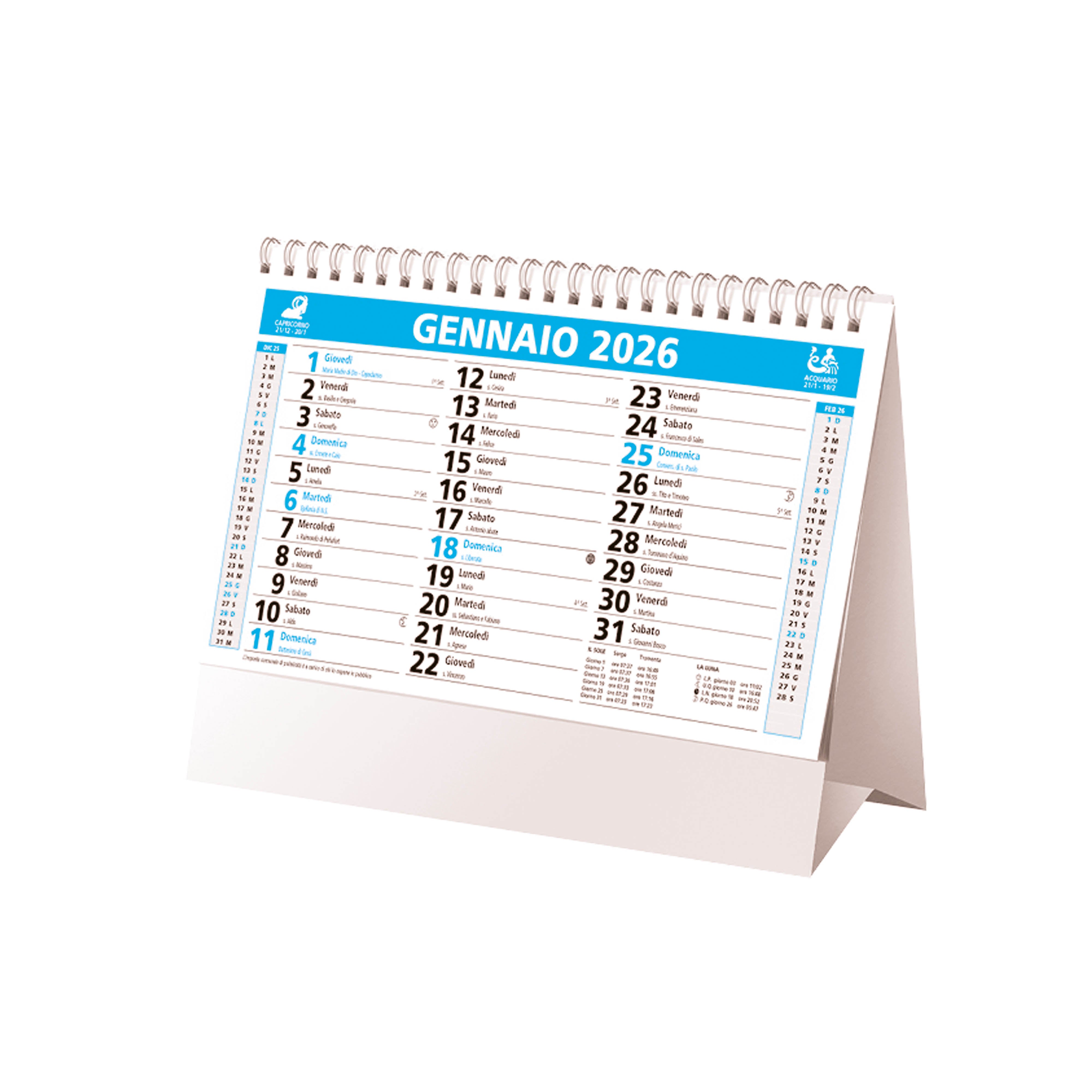G26D069 Calendario mensile da tavolo 2025, 13 fogli su cartoncino nero, rilegato a spirale