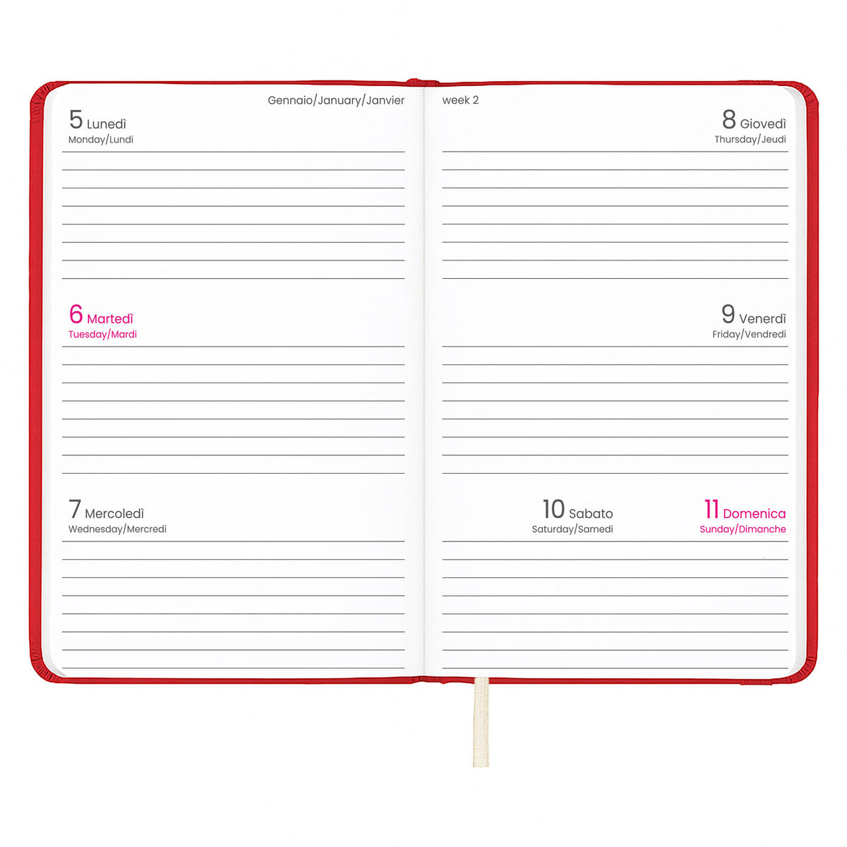 G26748 Agenda tascabile settimanale 2027 con copertina rigida in PU