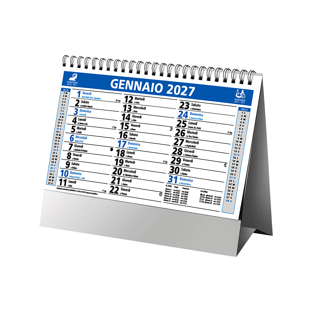 G26D069 Calendario mensile da tavolo 2027, 13 fogli su cartoncino nero, rilegato a spirale