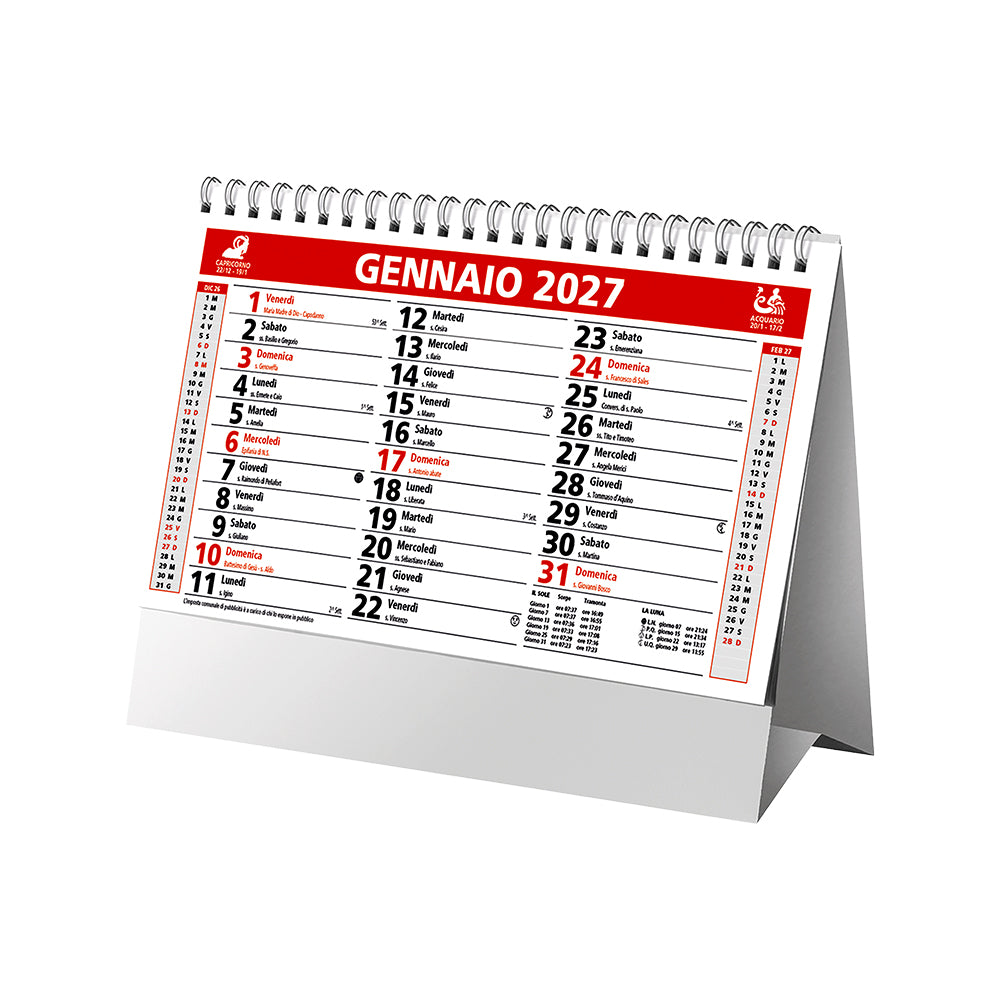 G26D069 Calendario mensile da tavolo 2027, 13 fogli su cartoncino nero, rilegato a spirale