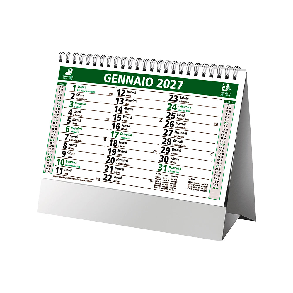 G26D069 Calendario mensile da tavolo 2027, 13 fogli su cartoncino nero, rilegato a spirale