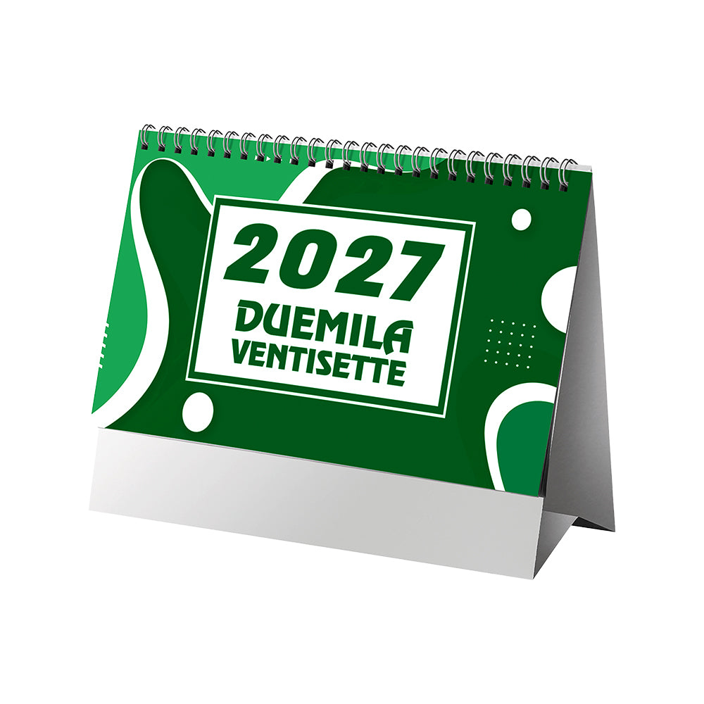 G26D069 Calendario mensile da tavolo 2027, 13 fogli su cartoncino nero, rilegato a spirale