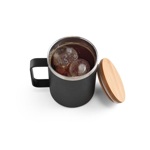 G94276 LAUDA. Tazza in acciaio inossidabile riciclato al 90% con coperchio in bamboo, 420 ml