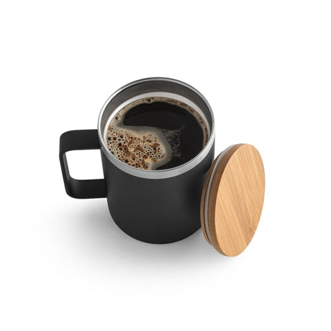 G94276 LAUDA. Tazza in acciaio inossidabile riciclato al 90% con coperchio in bamboo, 420 ml